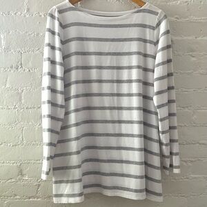 Eileen Fisher Long Sleeve Gray White Striped Tunic Top Minimalist Coastal Casual